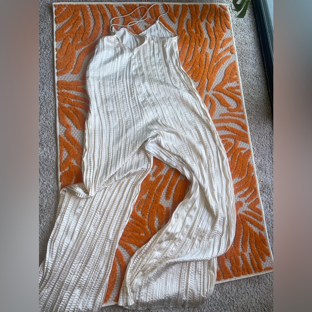 Plisse Cream Jumpsuit